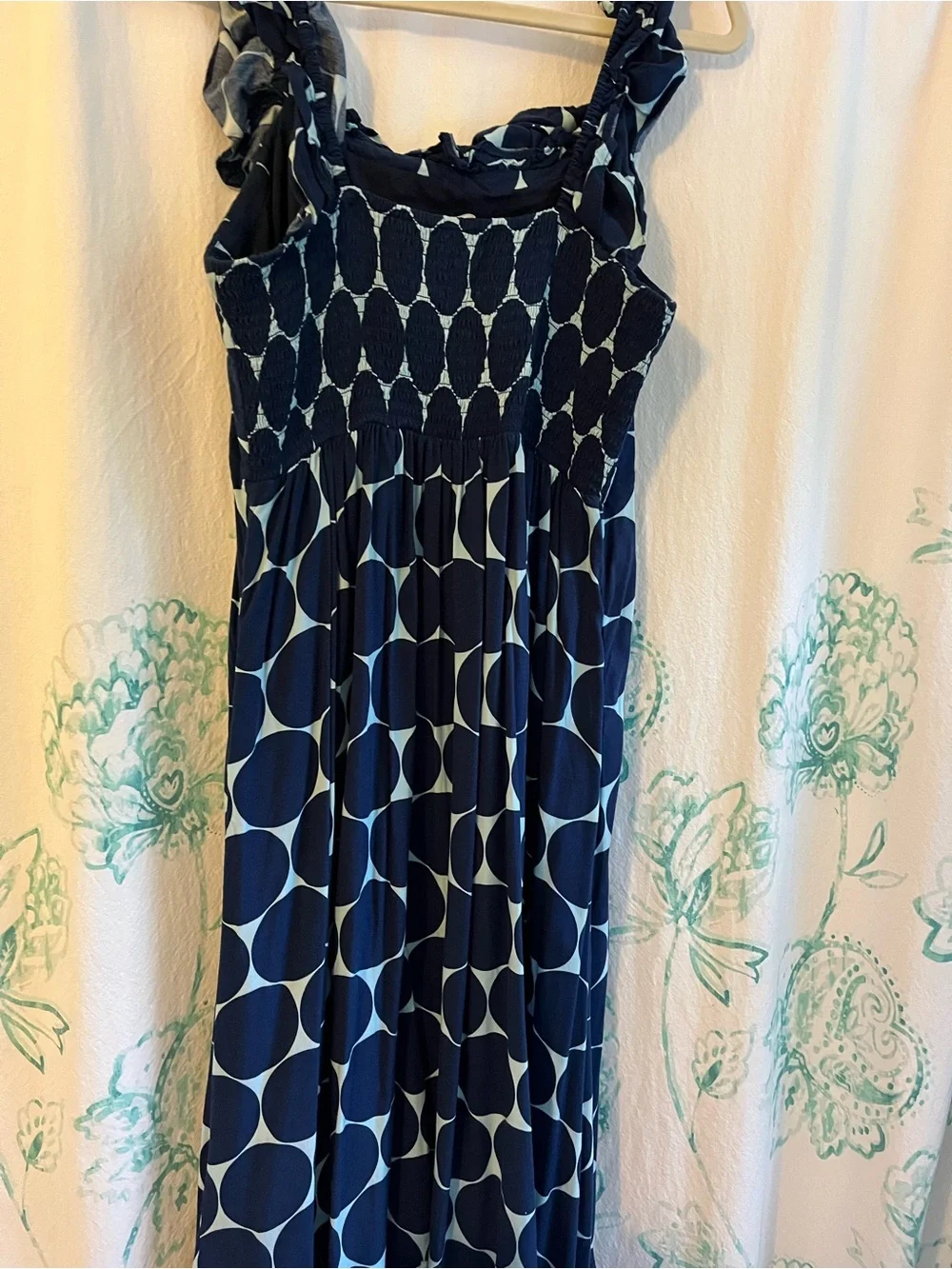 kate spade Navy and White Polka Dot Ruffle Midi Dress